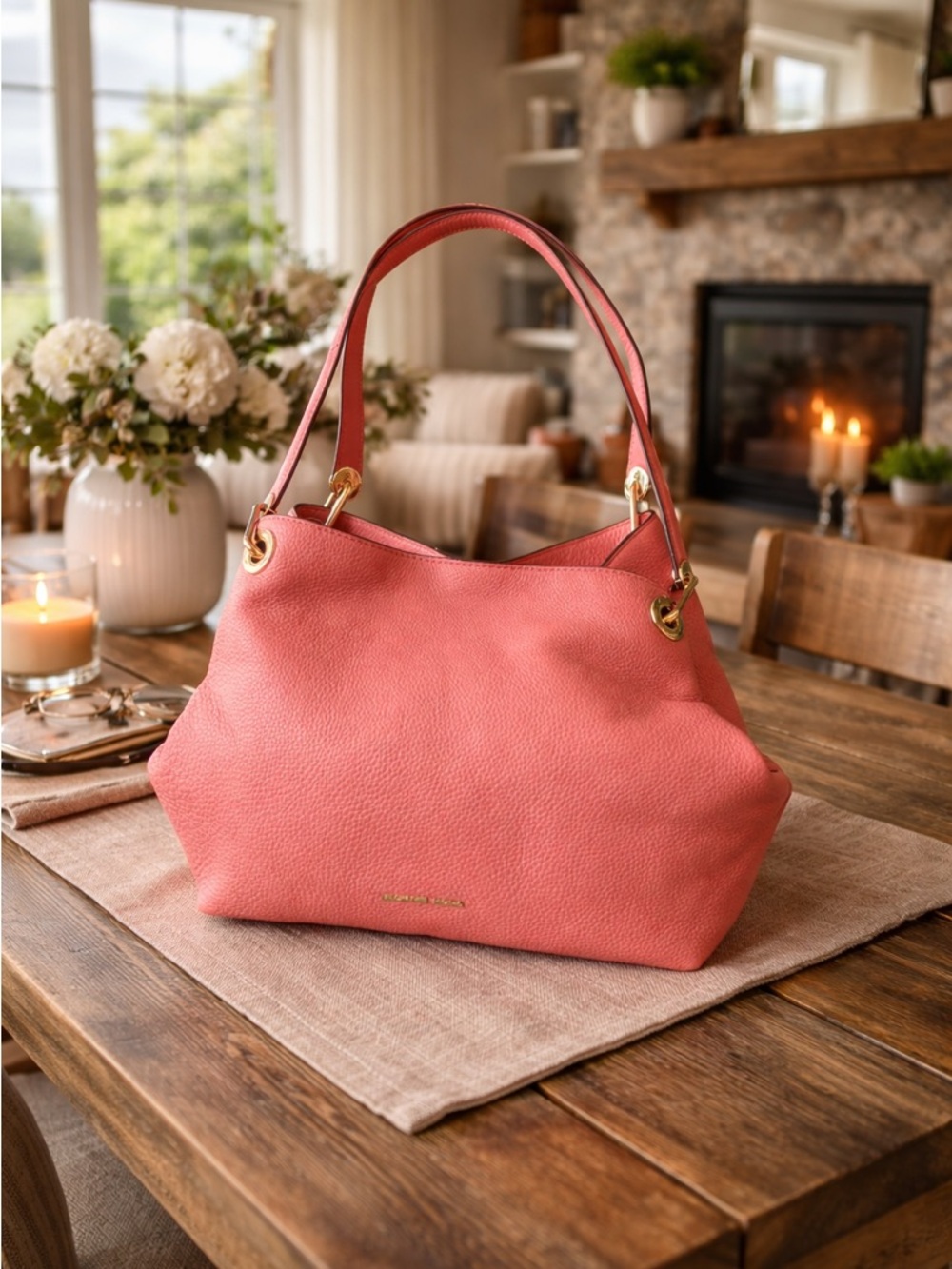 Michael Kors Raven Tote in Blush Pink Pebbled Leather Shoulder Tote
